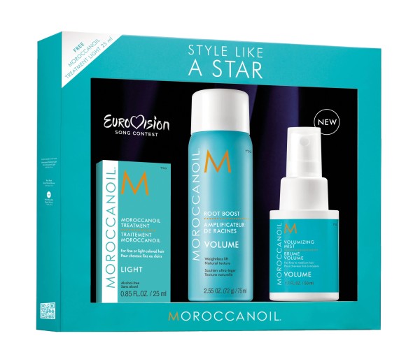 Set Moroccanoil Style Like A Star Volume Box, Lotiune styling 50 ml + Spray Root Boost 75 ml + Tratament Light 25 ml