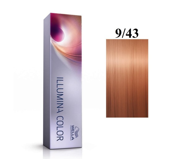 Vopsea permanenta Wella Professionals Illumina Color 9/43, Blond Luminos Aramiu Auriu, 60 ml