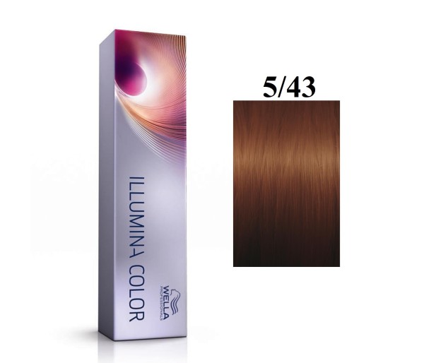 Vopsea permanenta Wella Professionals Illumina Color 5/43, Castaniu Deschis Rosu Auriu, 60 ml