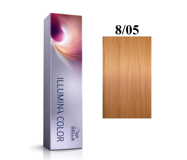 Vopsea permanenta Wella Professionals Illumina Color 8/05, Blond Deschis Natural Mahon, 60 ml