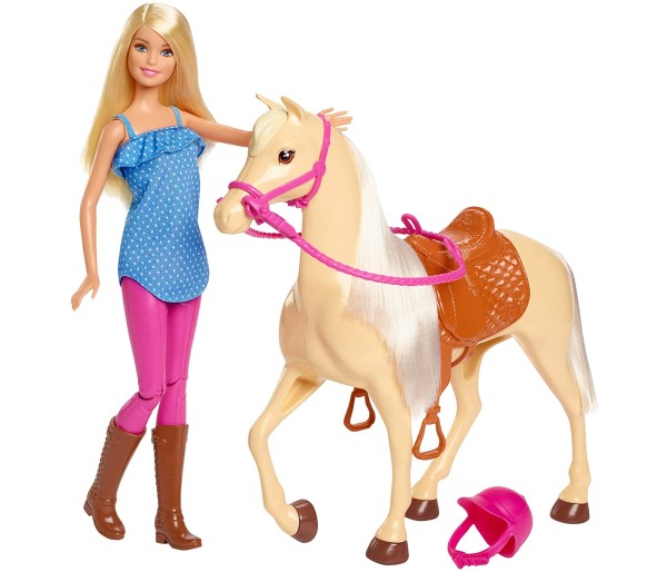 Papusa Barbie cu accesorii pentru calarit si cal
