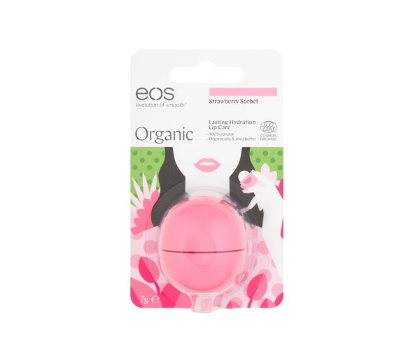 Balsam pentru buze Eos Organic Strawberry Sorbet, 7 g