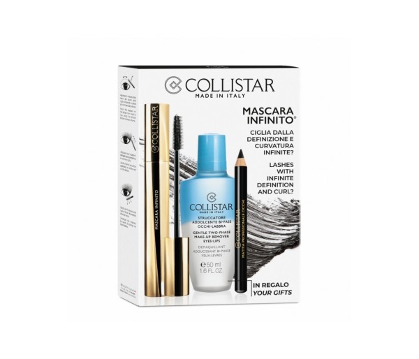Collistar Kit, Femei, Set: Mascara Black 11 ml + Demachiant 50 ml + Creion dermatograf 0.8 g