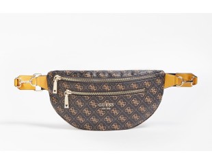 Geanta belt bag Guess, Model Vikky, Maro cu imprimeu logo 190231418269