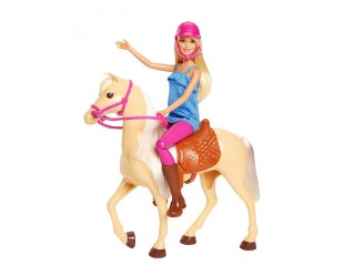 Papusa Barbie cu accesorii pentru calarit si cal 887961691351