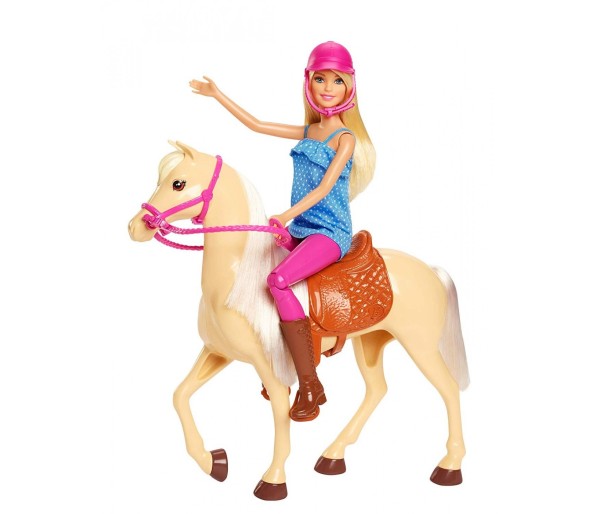 Papusa Barbie cu accesorii pentru calarit si cal