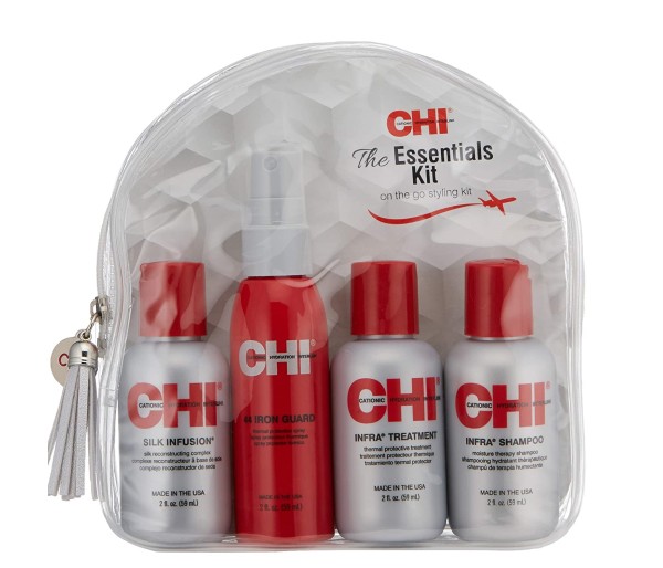 Set pentru par Chi The Essentials Kit, Sampon Infra 59 ml + Tratament Infra 59 ml + Silk Infusion 59 ml + 44 Iron Guard 59 ml