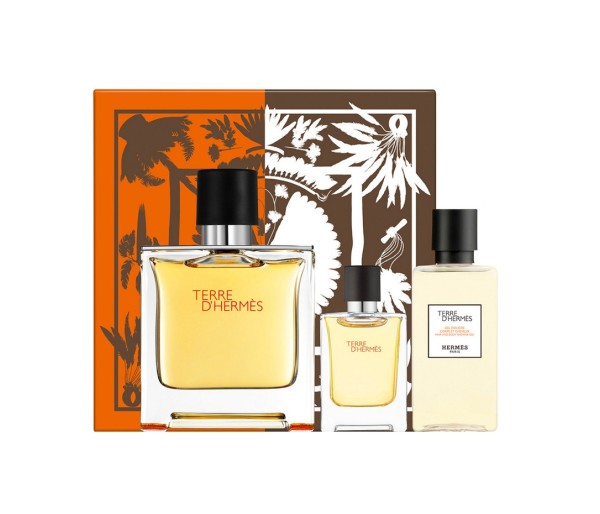 Terre D`Hermes, Barbati, Set: Apa de parfum 75 ml + Miniatura 5 ml + Gel de dus 200 ml