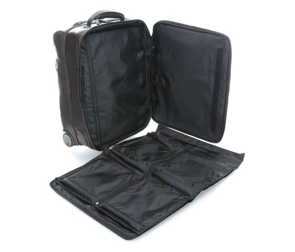 Troler de piele maro inchis pentru cabina de avion Piquadro, Compartiment laptop si iPad