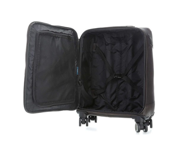 Troler de piele maro pentru cabina de avion Piquadro, Compartiment laptop si iPad