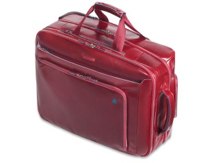 Troler de piele rosu pentru cabina de avion Piquadro, Compartiment dublu laptop si iPad 8024671321709