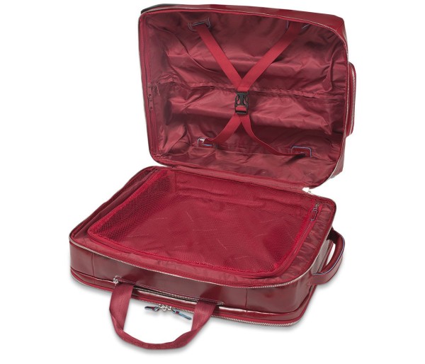Troler de piele rosu pentru cabina de avion Piquadro, Compartiment dublu laptop si iPad