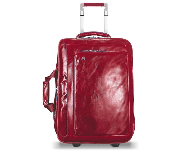 Troler de piele rosu pentru cabina de avion Piquadro, Compartiment dublu laptop si iPad