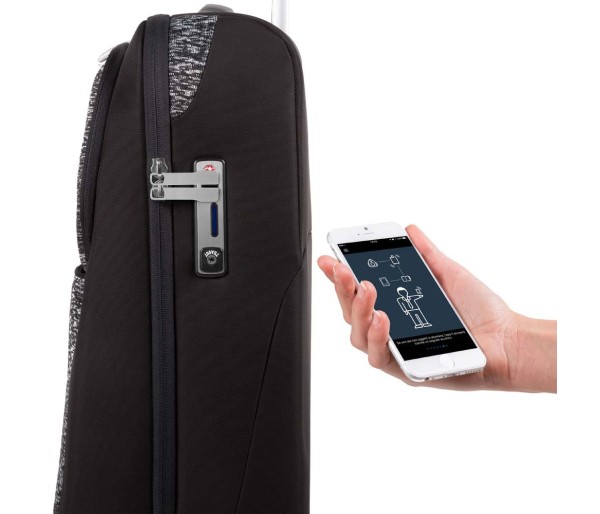 Troler pentru cabina de avion Piquadro, Compartiment pentru laptop si iPad, Conectivitate Bluetooth