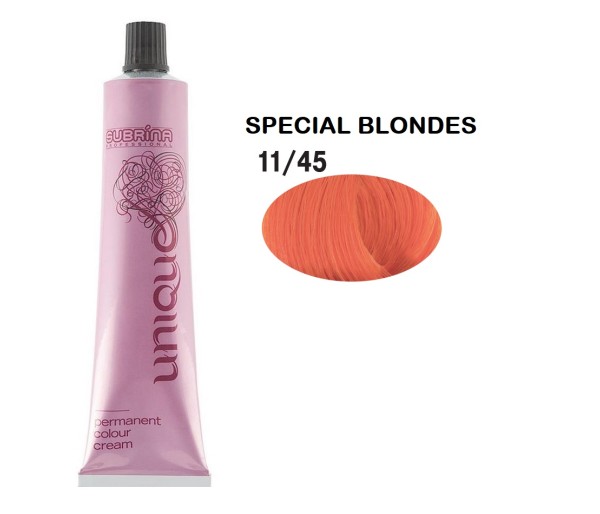 Vopsea de par permanenta Subrina Professional Unique 11/45, Blond Luminos Aramiu Auriu, 100 ml