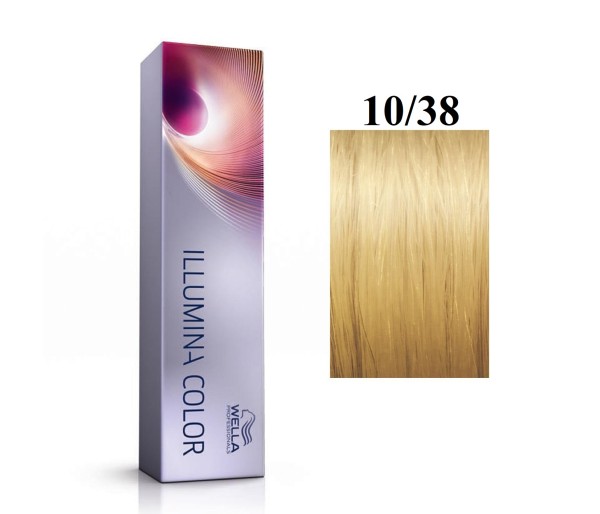 Vopsea permanenta Wella Professionals Illumina Color 10/38, Blond Luminos Deschis Auriu Albastru, 60 ml