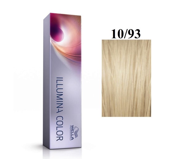 Vopsea permanenta Wella Professionals Illumina Color 10/93, Blond Luminos Deschis Perlat Auriu, 60 ml