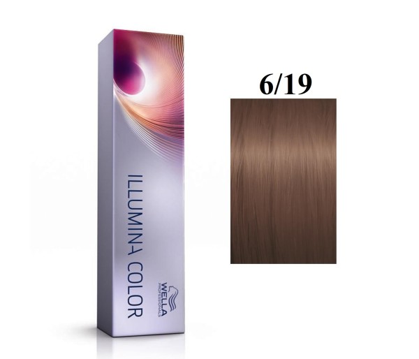 Vopsea permanenta Wella Professionals Illumina Color 6/19, Blond Inchis Perlat Cenusiu, 60 ml