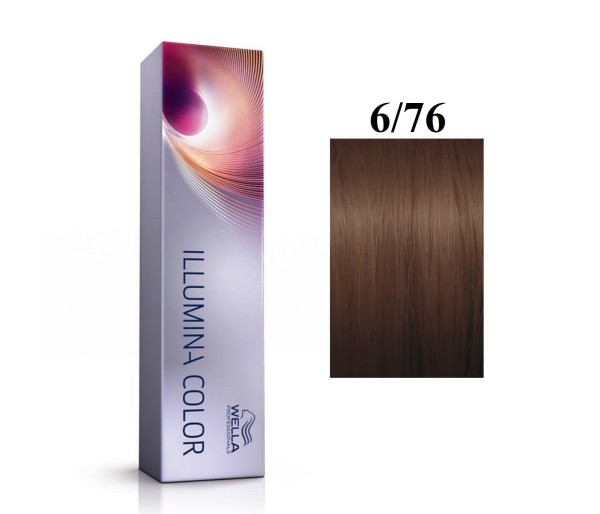 Vopsea permanenta Wella Professionals Illumina Color 6/76, Blond Inchis Maro Violet, 60 ml