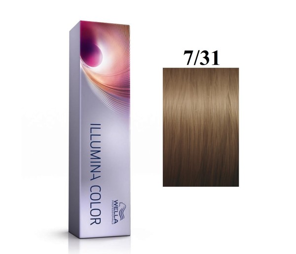 Vopsea permanenta Wella Professionals Illumina Color 7/31, Blond Mediu Auriu Cenusiu, 60 ml