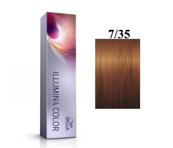 Vopsea permanenta Wella Professionals Illumina Color 7/35, Blond Mediu Auriu Mahon, 60 ml