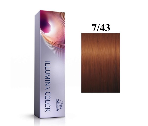 Vopsea permanenta Wella Professionals Illumina Color 7/43, Blond Mediu Rosu Auriu, 60 ml